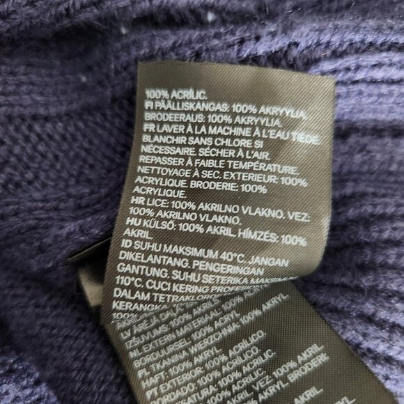 H&M Divided Sweater Vest Womens XL Navy Blue Cable Knit V-Neck Varsity A Patch - Picture 11 of 12